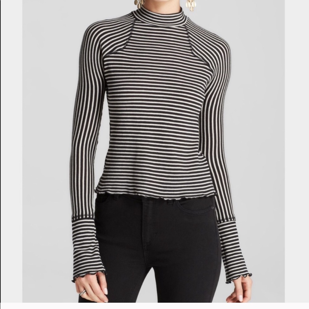 Free People Highlands Striped Mock Turtleneck